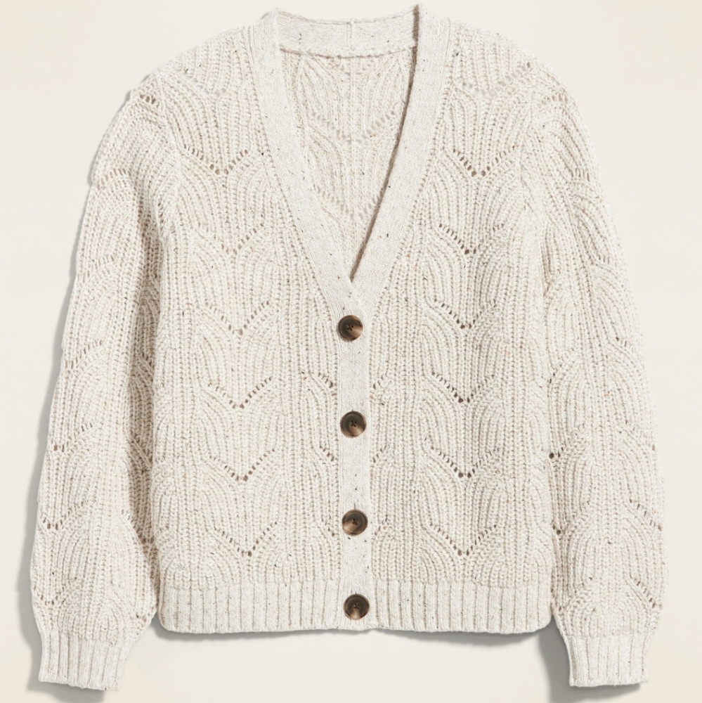 ISO Pointelle-Knit Button-Front Cardigan Sweater